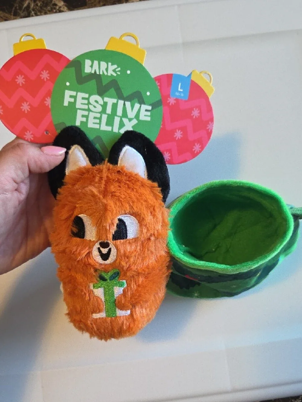 💰 3 For $35 - Bark Box Festive Felix Green Fox Plush Holiday Toy